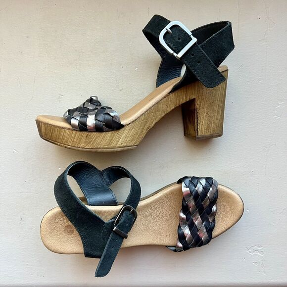Eric Michael Rachel Black & Metallic Silver Sandals & Faux Wood Size EU 37 US 7 - Picture 16 of 16